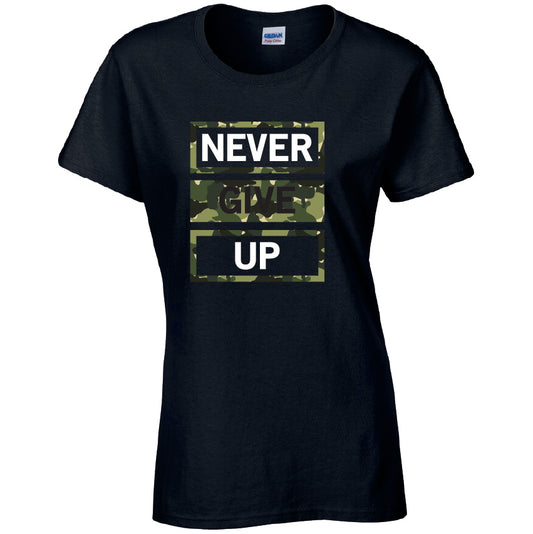 Never Give Up Cotton T-Shirt Available in Black Grey and White TF25CL10