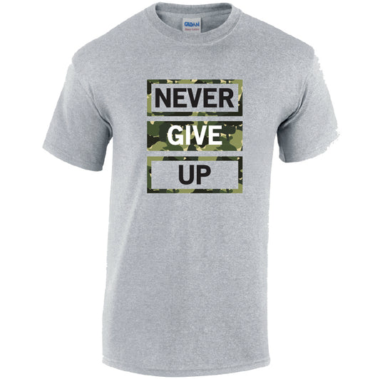 Never Give Up Cotton T-Shirt Available in Black Grey and White TM25CL10