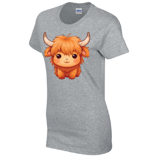 Highland Cow Cotton T-Shirt Available in Black Grey and White TF25CL01