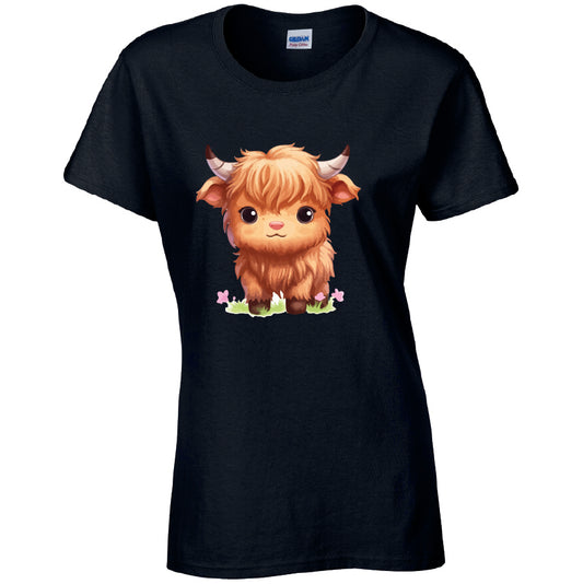 Highland Cow Cotton T-Shirt Available in Black Grey and White TF25CL03