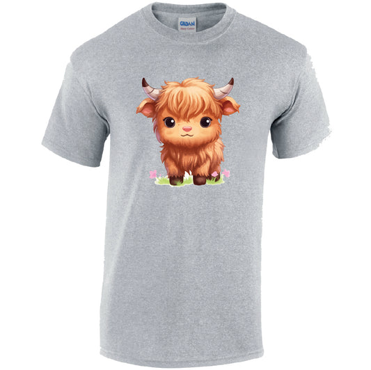 Highland Cow Cotton T-Shirt Available in Black Grey and White TM25CL03