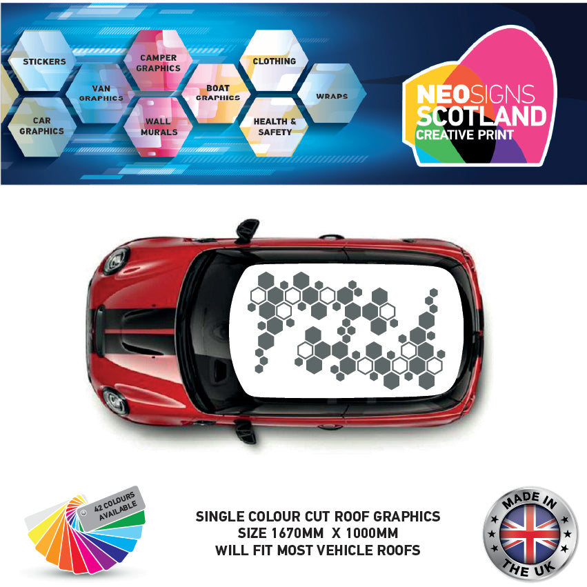 CRG07 Outline and Solid Hexs roof graphic Universal for any car