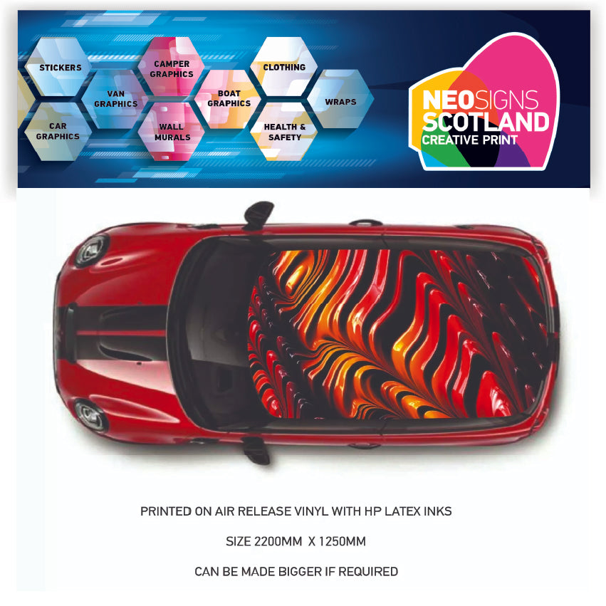 CRW01 Colourful stripey Printed Roof wrap for Mini or any car universal
