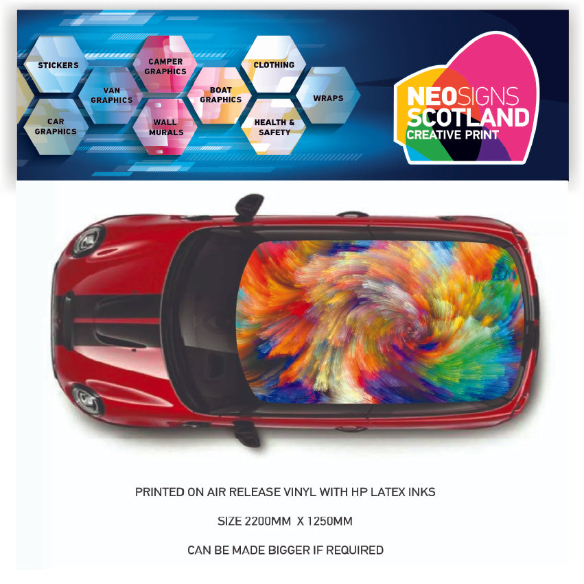 CRW02 Colourful Swirly Swirl Printed Roof wrap for Mini or any car universal