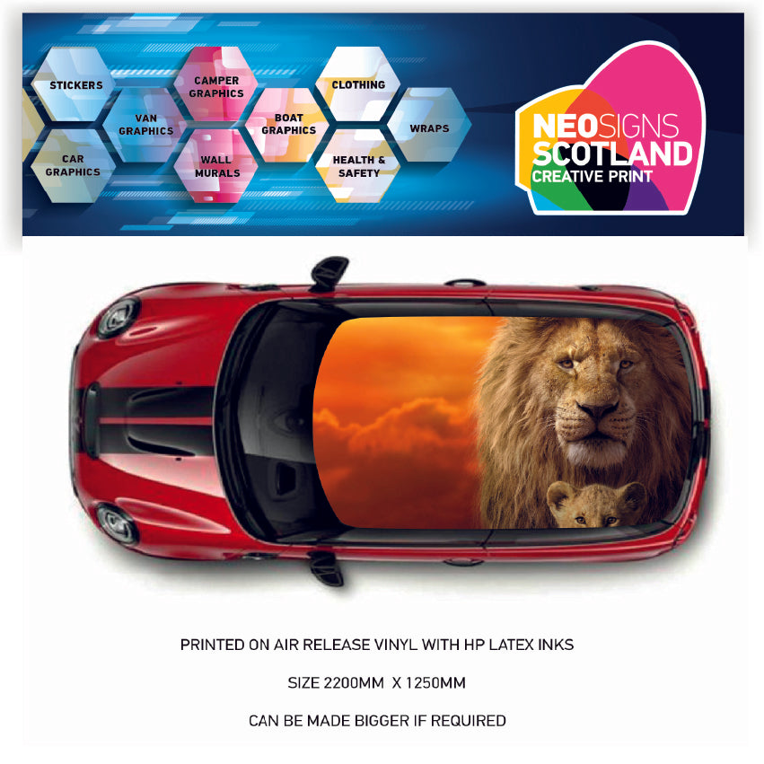 CRW12 Lion KIng Printed Roof wrap for Mini or any car universal