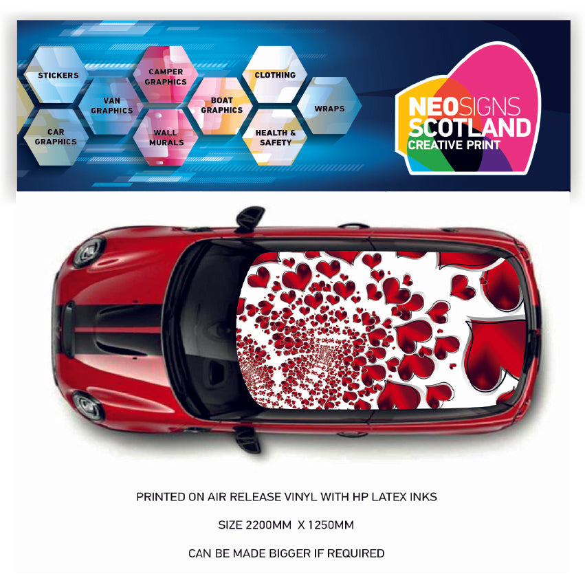 CRW34 Love Hearts Roof wrap for Mini or any car universal