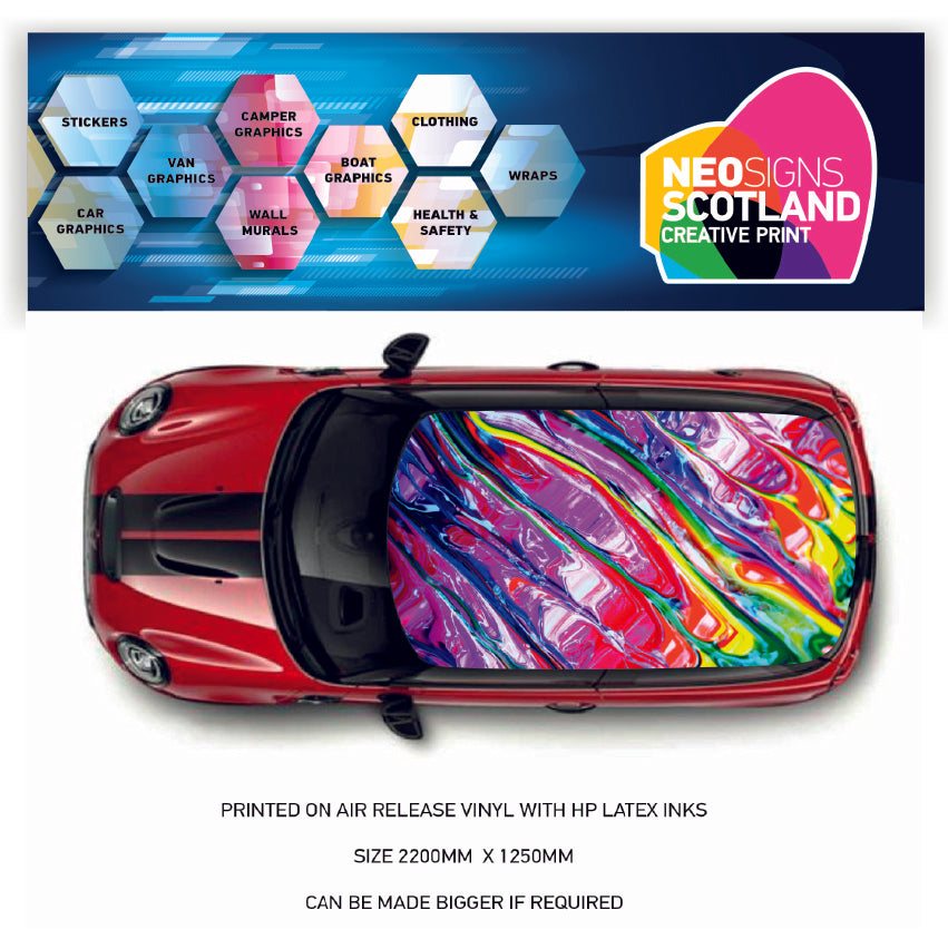 CRW38 Colourful Pattern Roof wrap for Mini or any car universal