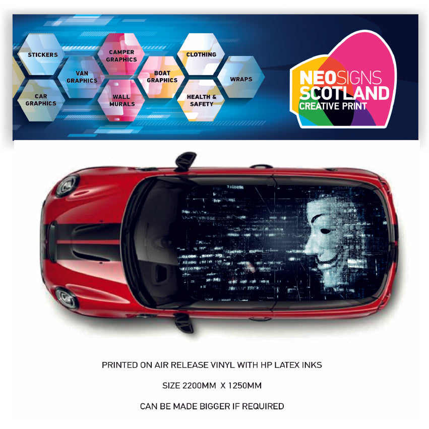 CRW45 Anonymous Face Roof wrap for Mini or any car universal