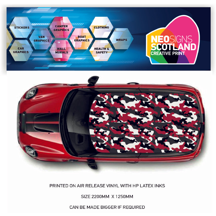CRW56 Red Black and White Camouflage Roof wrap for Mini or any car universal