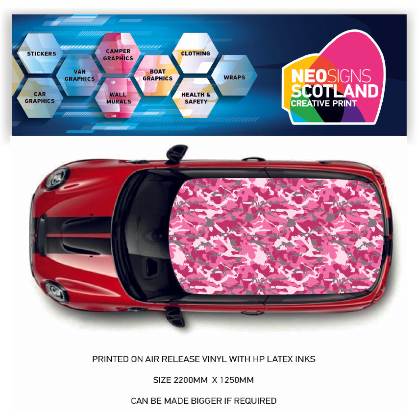 CRW064 Pink Camouflage Roof wrap for Mini or any car universal