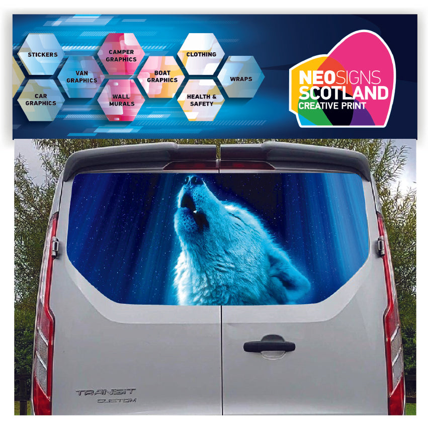 FORDT006 White Wolf Tailgate wrap for Ford Transit Custom