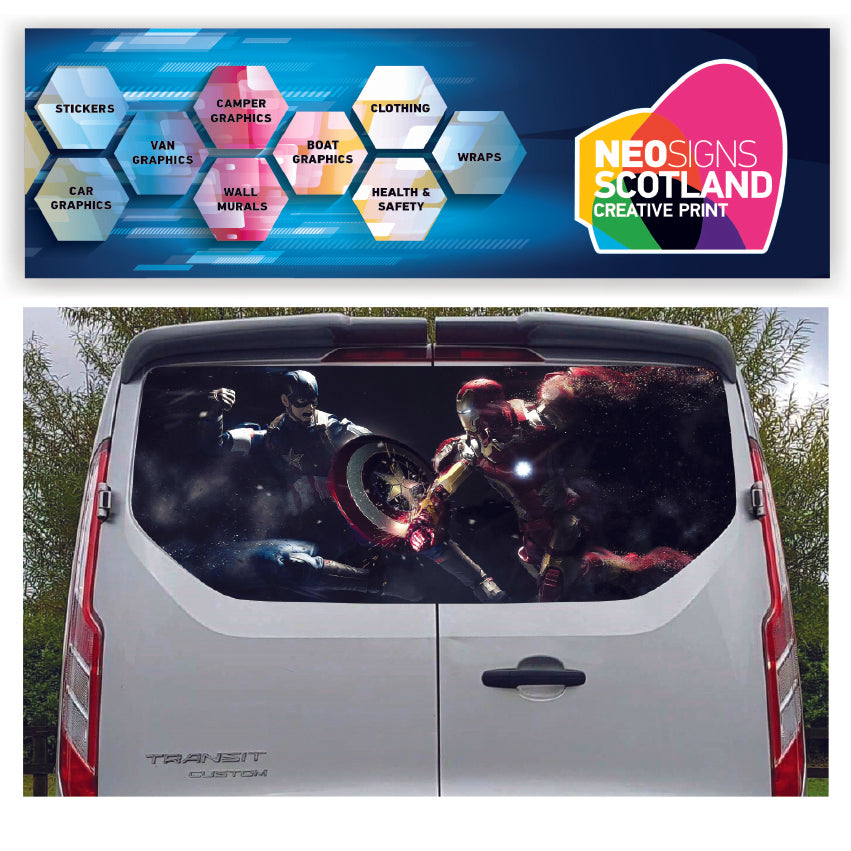 FORDT009 Captain America Iron Man Tailgate wrap for Ford Transit Custom