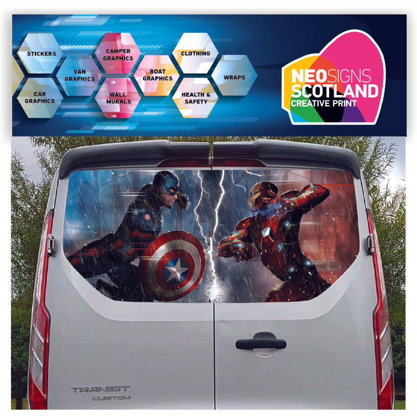 FORDT010 Captain America Iron Man Tailgate wrap for Ford Transit Custom