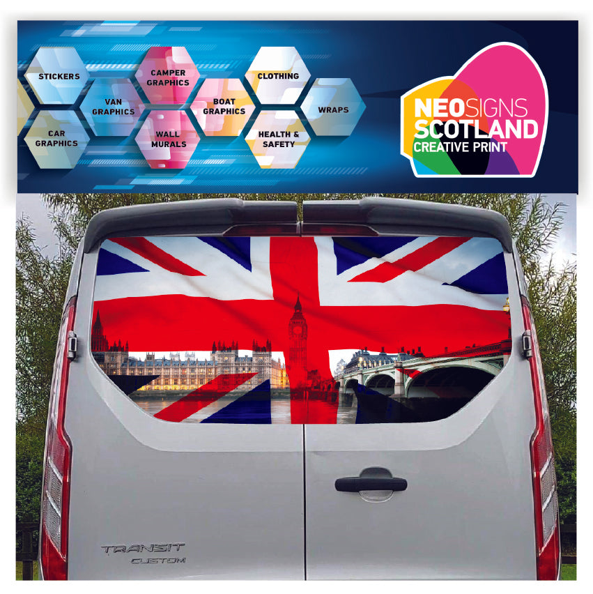 FORDT020 London UK Tailgate wrap for Ford Transit Custom