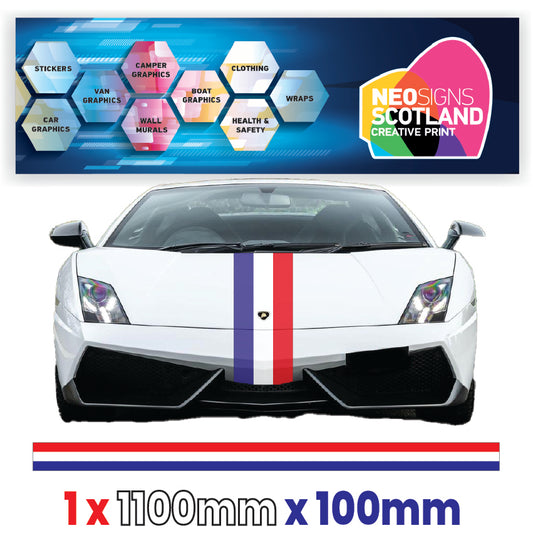 FR1.1 French Racing Bonnet stripe 1.1m (1100mm) Long laminated for Renault Peugeot Citroen sticker graphics various widths available