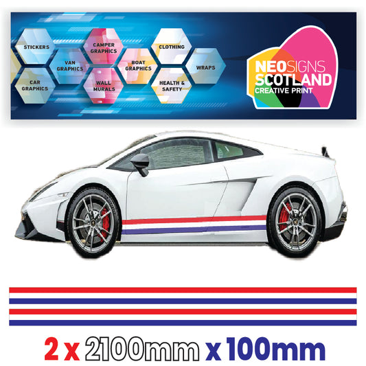 FR2.1 French Racing Side stripe 2x2.1m (2100mm) Long laminated for Renault Peugeot Citroen sticker graphics various widths available