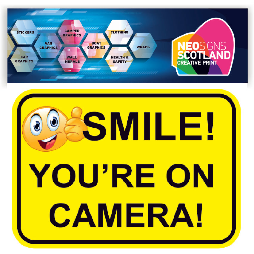 FS47A5 Smile You're on Camera Stickers 210mm X 148mm