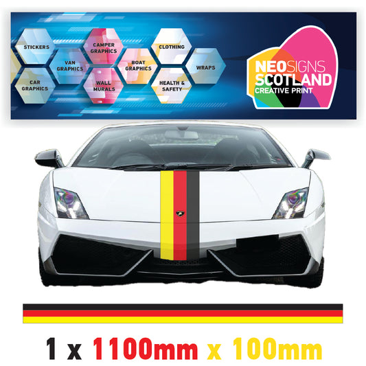 GR1.1 German Racing Bonnet stripe 1.1m (1100mm) Long laminated for BMW Volkswagen Audi sticker graphics various widths available