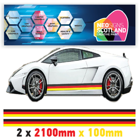 GR2.1 German Racing Side stripe 2x2.1m (2100mm) Long laminated for Renault Peugeot Citroen sticker graphics various widths available