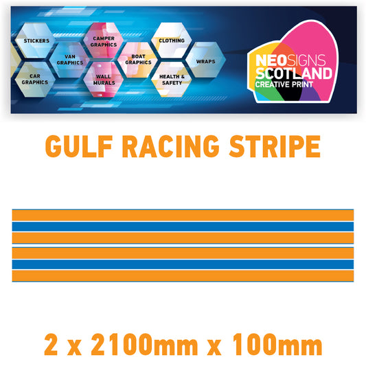 GU2.1x2A Gulf Racing side stripes 2.1m (2x2100mm) Long laminated for Porsch Various Sizes Available