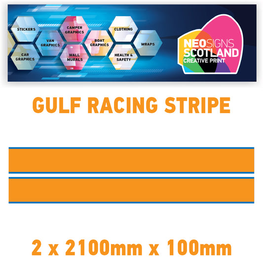 GU2.1x2B Gulf Racing side stripes 2.1m (2x2100mm) Long laminated for Porsch Various Sizes Available