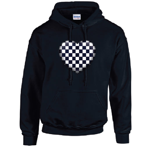 Black Chequered Heart Unisex Cotton Hoodie 5 sizes 3 Colours Available Latex printed HD23