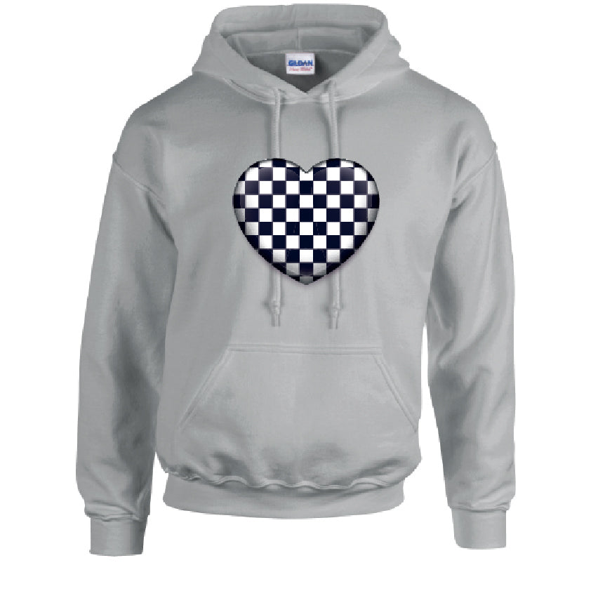 Black Chequered Heart Unisex Cotton Hoodie 5 sizes 3 Colours Available Latex printed HD23
