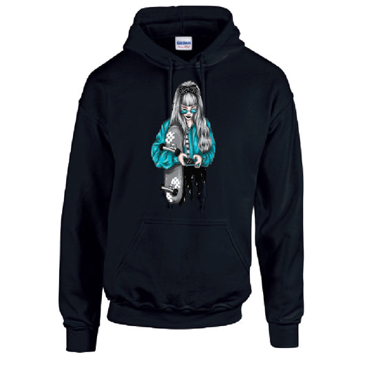 Blue Skater Girl Unisex Cotton Hoodie 5 Sizes 3 Colours Available Printed HD32