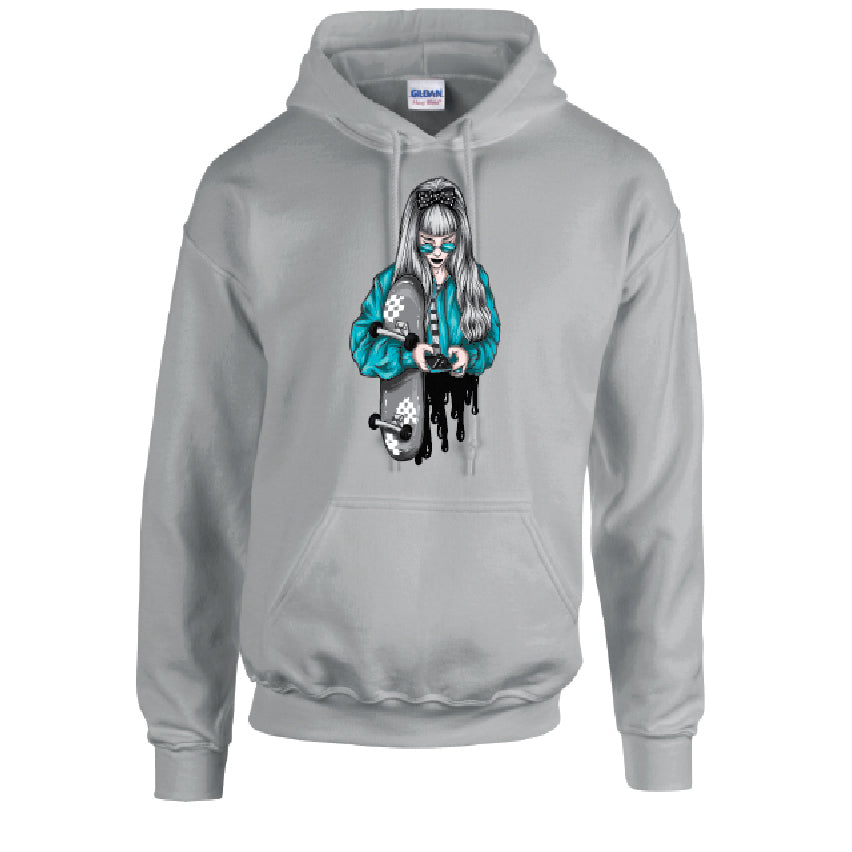 Blue Skater Girl Unisex Cotton Hoodie 5 Sizes 3 Colours Available Printed HD32