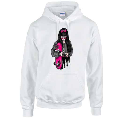 Pink Skater Girl Unisex Cotton Hoodie 5 Sizes 3 Colours Available Printed HD37