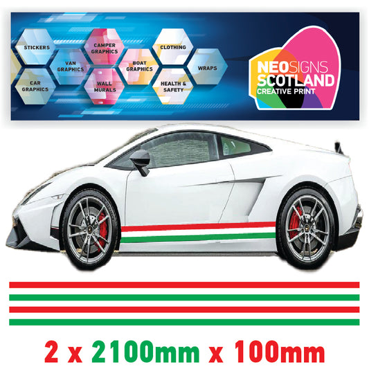 IT2.1 Italian Racing Racing Side stripe 2x2.1m (2100mm) Long laminated for Renault Peugeot Citroen sticker graphics various widths available
