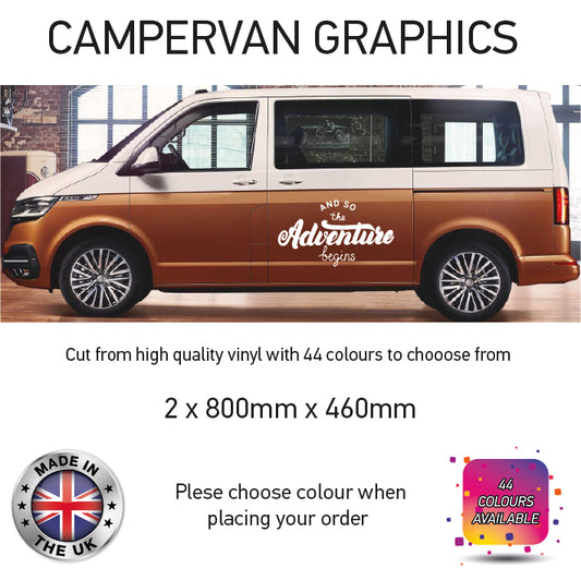 LCG01-LCG10 Adventure Awaits Graphic stickers fits all Motorhomes And Campervans Various Designs Available