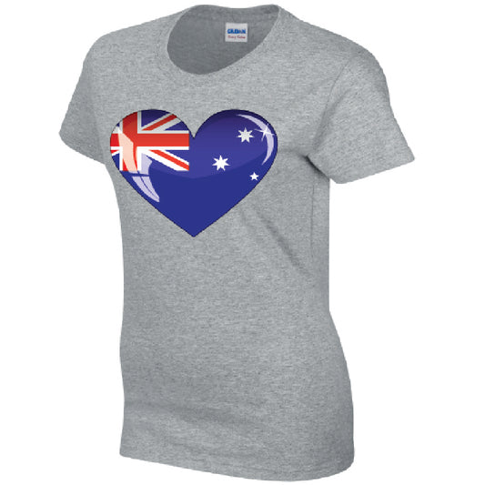 Australia Heart Ladies Cotton T-Shirt Available in Black Grey and White LT03