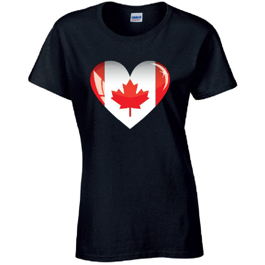 Canada Heart Ladies Cotton T-Shirt Available in Black Grey and White LT05