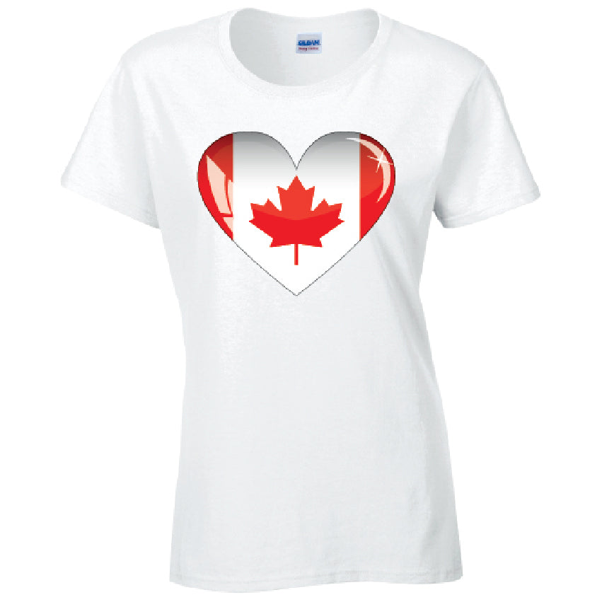 Canada Heart Ladies Cotton T-Shirt Available in Black Grey and White LT05