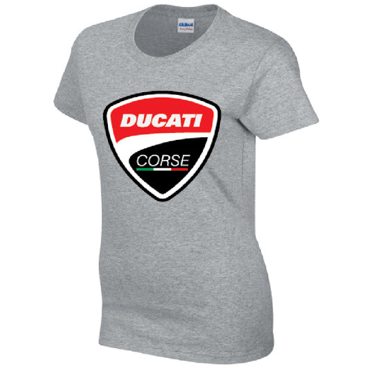 Ducati Corse Ladies Cotton T-Shirt Available in Black Grey and White LT07