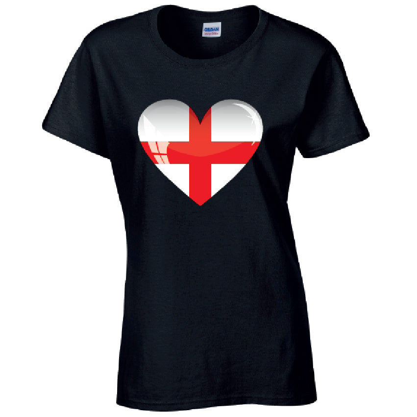 England Heart Ladies Cotton T-Shirt Available in Black Grey and White LT08