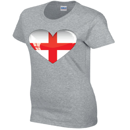 England Heart Ladies Cotton T-Shirt Available in Black Grey and White LT08