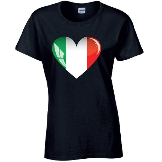Italy Heart Ladies Cotton T-Shirt Available in Black Grey and White LT09