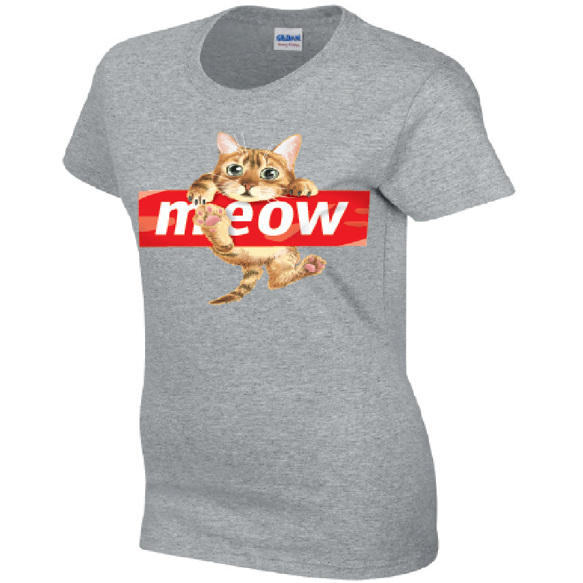 Meow Cat Ladies Cotton T-Shirt Available in Black Grey and White LT10