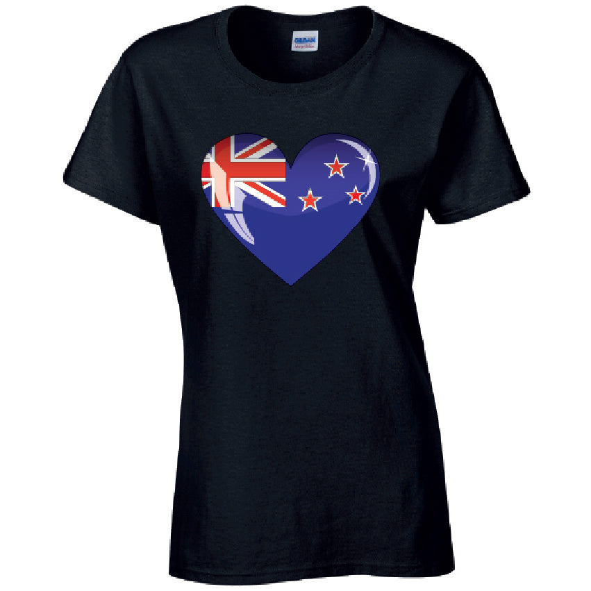 New Zealand Heart Ladies Cotton T-Shirt Available in Black Grey and White LT11