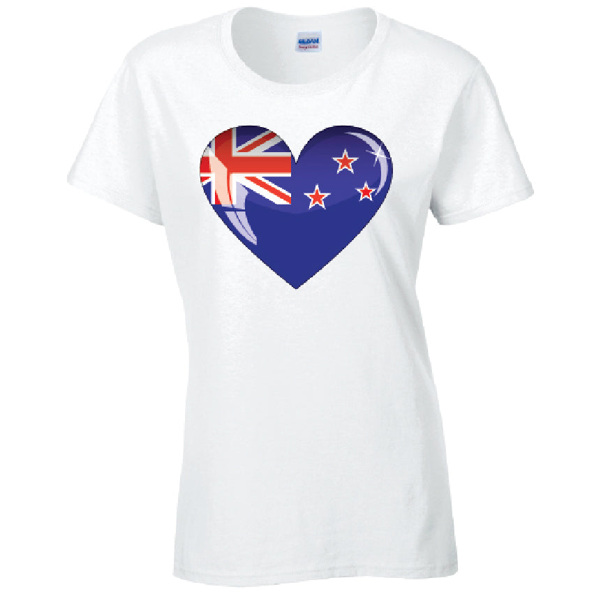 New Zealand Heart Ladies Cotton T-Shirt Available in Black Grey and White LT11
