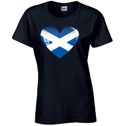 Scotland Heart Ladies Cotton T-Shirt Available in Black Grey and White LT13