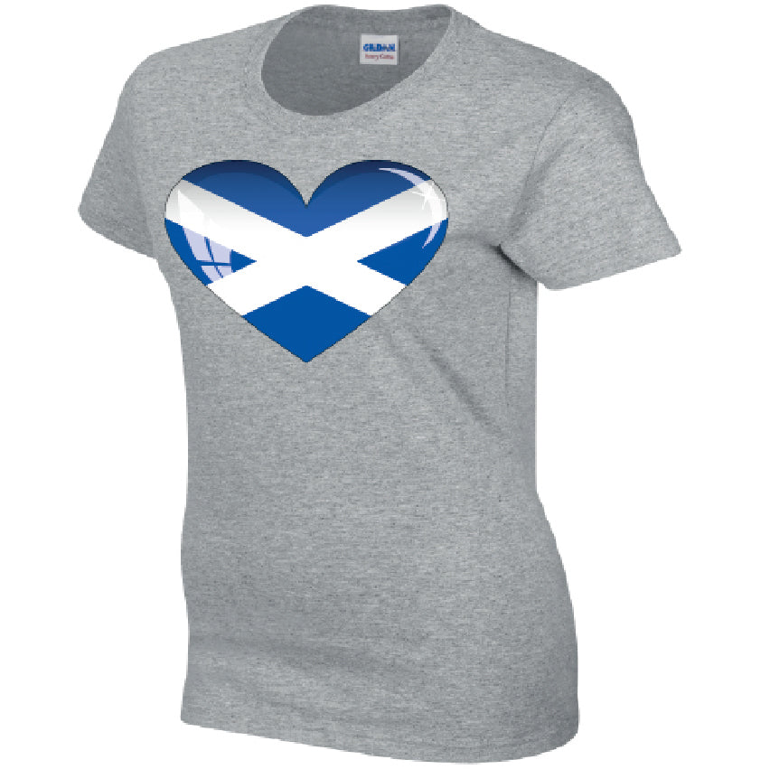 Scotland Heart Ladies Cotton T-Shirt Available in Black Grey and White LT13