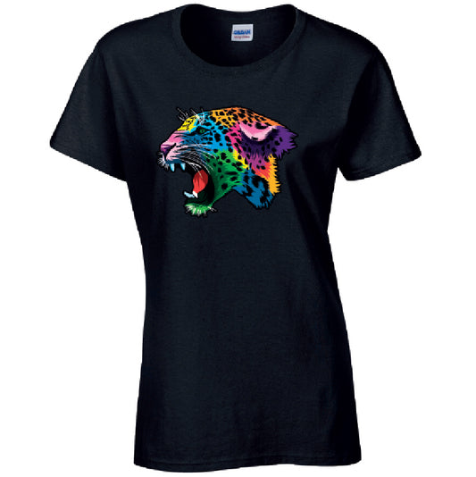 Leopard Animal Ladies Cotton T-Shirt Available in Black Grey and White LT17