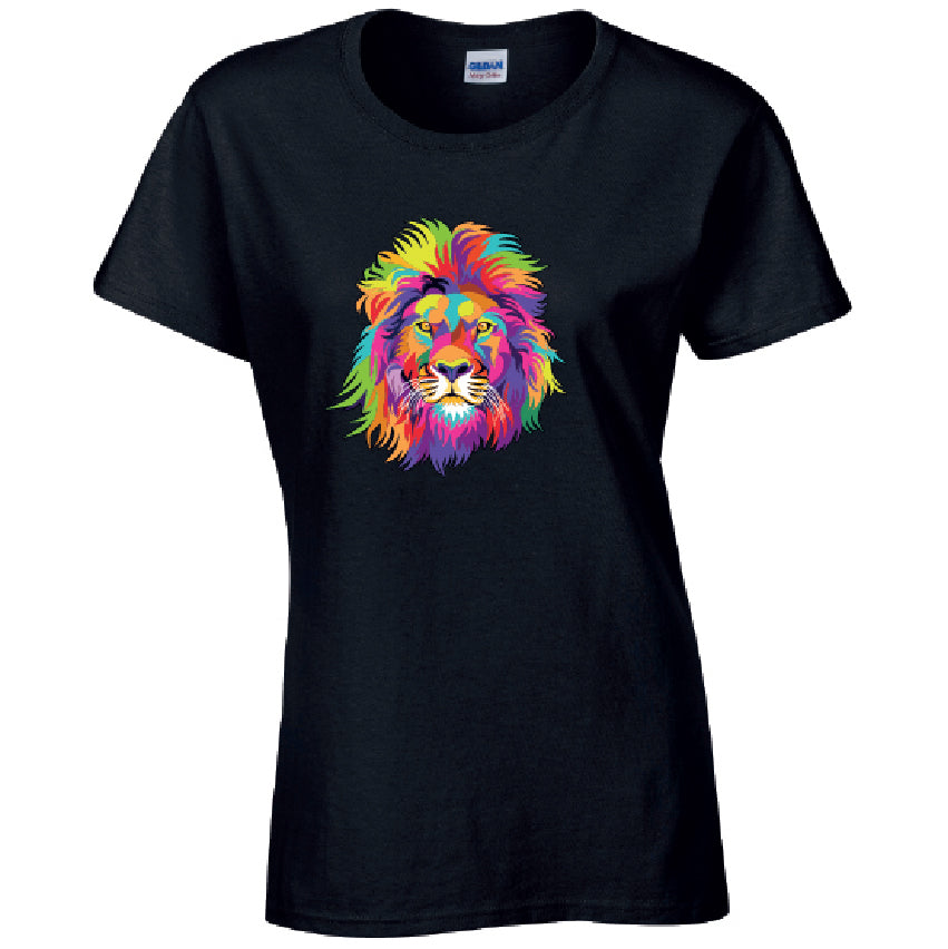 Lion Animal Ladies Cotton T-Shirt Available in Black Grey and White LT18