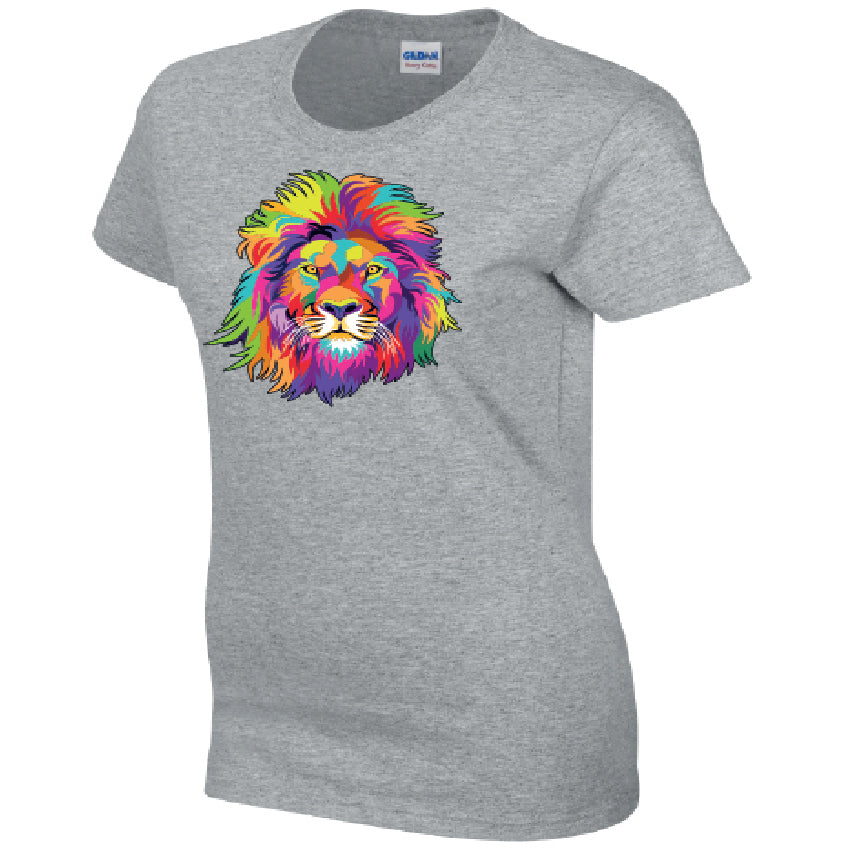 Lion Animal Ladies Cotton T-Shirt Available in Black Grey and White LT18