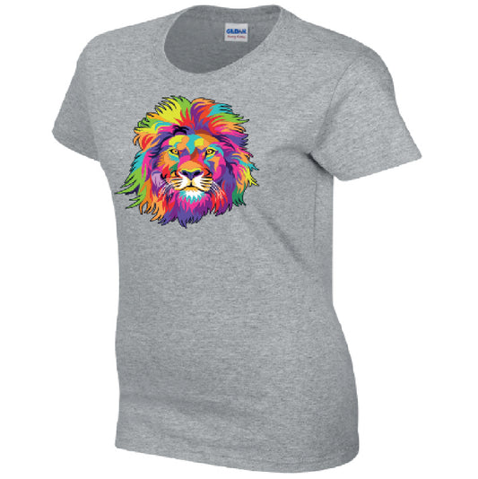Lion Animal Ladies Cotton T-Shirt Available in Black Grey and White LT18
