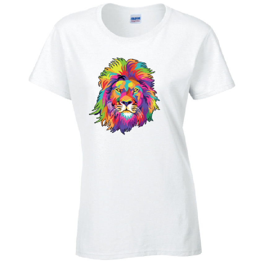 Lion Animal Ladies Cotton T-Shirt Available in Black Grey and White LT18