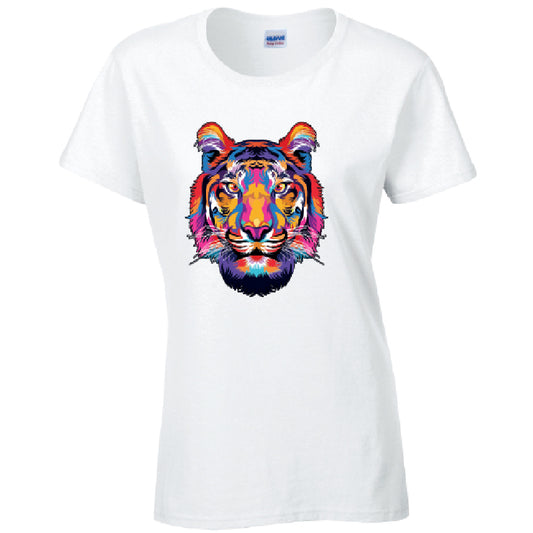 Tiger Animal Ladies Cotton T-Shirt Available in Black Grey and White LT19